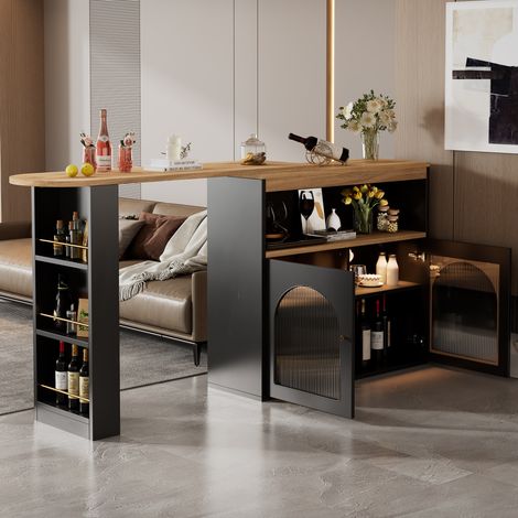 tavolo bar allungabile 138-193 cm LED nero moderno OKMYHOME (1/5)