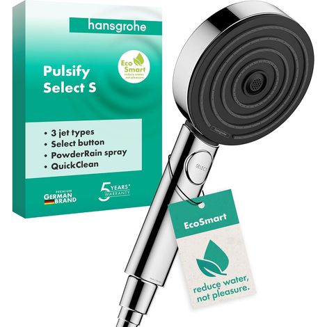 Pommeau de douche économie d'eau avec 9 l/min (EcoSmart), Douchette à main avec 3 types de jet (Edition Relaxation), Douchette ronde (diamètre 105 mm), Chromé (1/5)