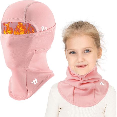 Cagoule enfant hiver coupe-vent polaire chaude pour ski vélo 6-12 ans rose (1/5)