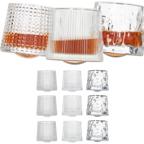 Verres à Whisky, Set de 12, 3 modèles différents, 200 ML, Tumbler, Originaux, HxD : 7,5 x 8 cm, Transparent (1/4)