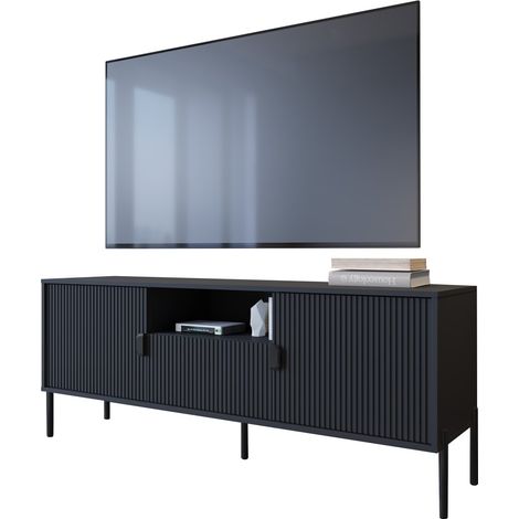 Mobile Porta tv Rabattone, un Cassetto, Ripiani, 2 Ante, 155x40x69h cm Nero