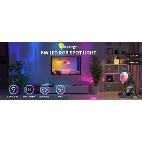 6W RGB LED Spot à Pince avec Télécommande, 15 Lumières RGB + Blanc Chaud 3000K, IP65 Résistant à l'Eau pour Intérieur et Extérieur, Lampe à Pince avec 1,78m Câble et Fiche (1/5)