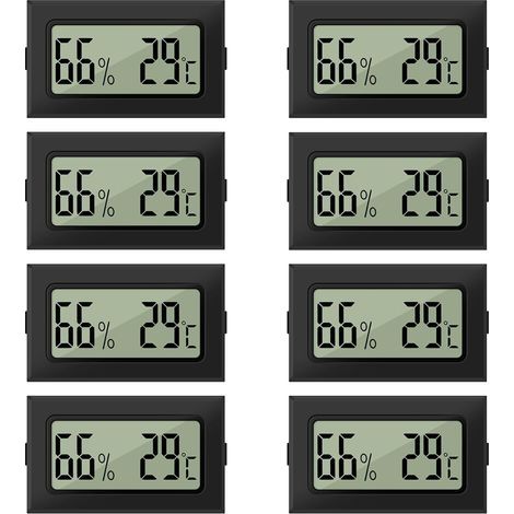 Termómetro e higrómetro AIDUCHO, juego de 8 piezas de mini termómetro e higrómetro digital LCD, termo-higrómetro 2 en 1 para invernadero, bodega, habitación del bebé. (1/5)