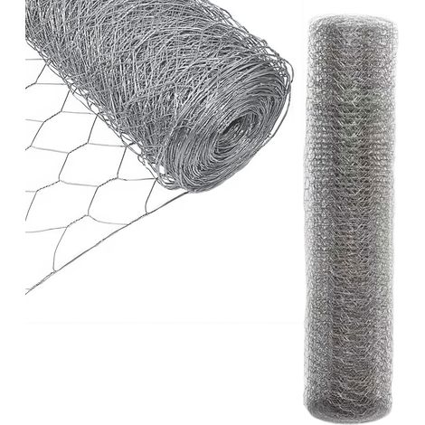 Grillage à poule 0,5x25 m en Galvanisé, Fil de fer hexagonal pour clôture à lièvres, Grillage Métallique, Argent (1/5)