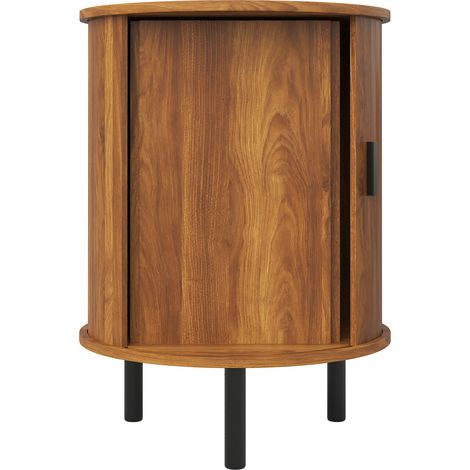 Mueble auxiliar redondo con puerta corredera de MDF y PB, nogal, 48 x 48 x 65 cm (1/5)
