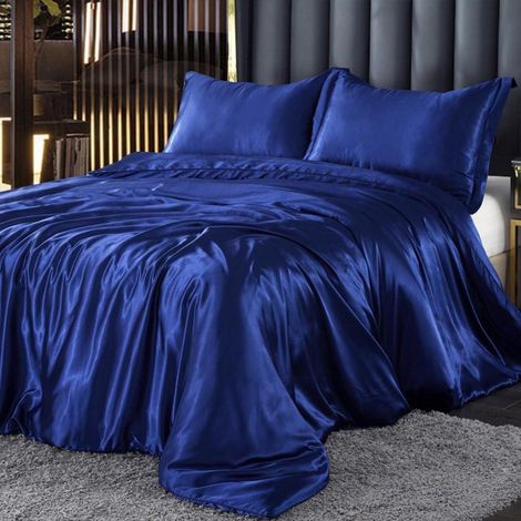 Bettwäsche-Set 220x240 cm Satin Blau Glänzend mit Reißverschluss