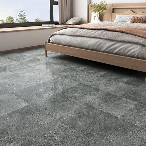 PVC Adhesive Floor Stickers 30 x 30 cm 3 Pieces Grey Waterproof Adhesive PVC Concrete Effect Floors Tiles Living Room Bedroom Toilet (1/5)