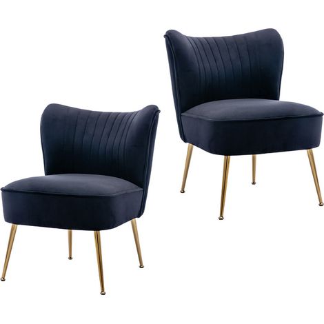 Wahson Poltrone relax Set di 2, Imbottita Sedia da Salotto in Velluto, Moderna Poltroncina con Gambe in Legno, Nero