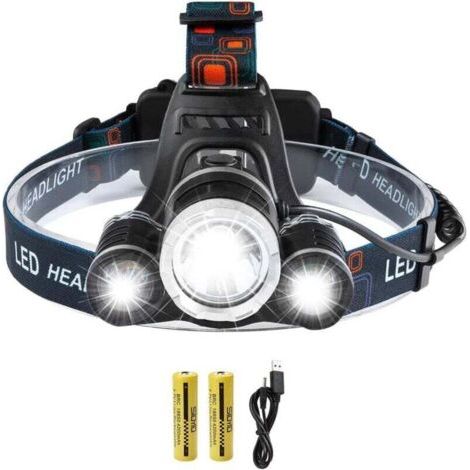 Lampe Torche Frontale LED XML T6 5000LM - 3 Modes Étanche - 2 Piles 18650 Rechargeables 4200mAh - Chargeur et Chargeur Voiture Inclus (1/3)