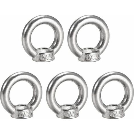 Écrou à oeil de levage M5 filetage femelle en acier inoxydable 304 forme ronde pour raccord de corde paquet de 5 (1/5)