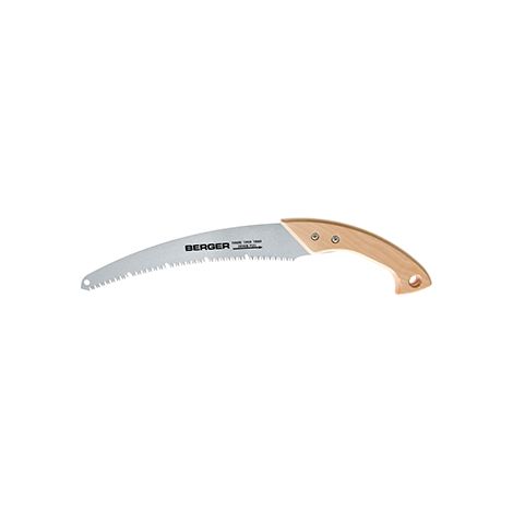 Sierra arborícola Berger - Hoja cromada, curva con dentado con espacio para madera blanda o verde. Mango de haya. Longitud de la hoja