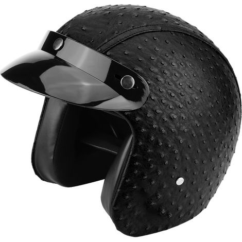 Casque Moto Scooter Cuir PU Visage Ouvert Moitié Casque (Autruche Noir Taille L) (1/5)