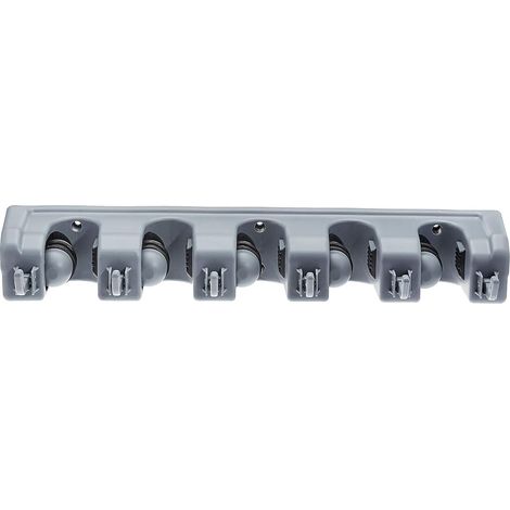 Rechteckig Besenhalter und Gartengeräte-Organisator, Wandhalterung für Waschküche, Reinigungszubehör, Küche, Schuppen und Garage, 6 Haken und 5 Schlitze, 43 x 8.5 x 6.2 cm, Grau (1/5)