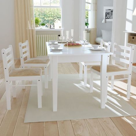 vidaXL Sedie da Pranzo 4 pz Bianche Legno Massello di Hevea e Velluto (1/5)