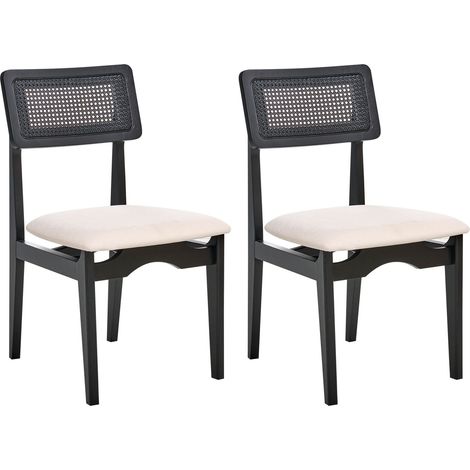 Set di 2 sedie da pranzo Sedute morbide imbottite in poliestere PE Rattan Schienale in gomma Legno laccato Nero Rubonia (1/5)