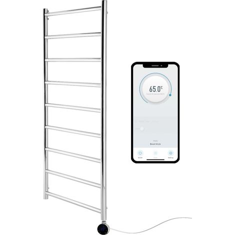 Davos Stainless Steel WiFi Smart Electric Heated Towel Rail 500mm W x 1200mm H