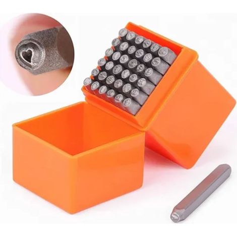 Jeu de 37 poinçons en acier (26 lettres, 9 chiffres) avec coffret de rangement. (1/5)