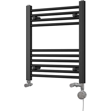Zennor - Black Dual Fuel Towel Rail H600mm x W500mm Thermostatic - Straight (1/3)