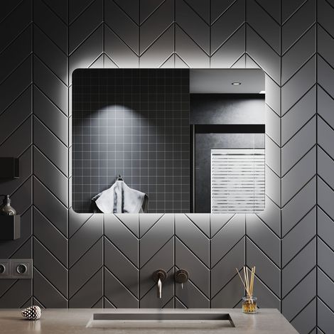 SONNI Badspiegel Led Touch beleuchtung Wandspiegel badezimmerspiegel mit kaltweiß Licht Touch Beschlagfrei Vertikal/Horizontal Montierend Schutzklasse IP44 80x60cm