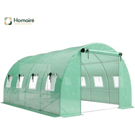 Serre en Polyéthylène avec Cadre Acier Galvanisé Porte Roulante et 8 Fenêtres à Mailles pour Culture des Plantes Jardin HOMAIRE (1/5)