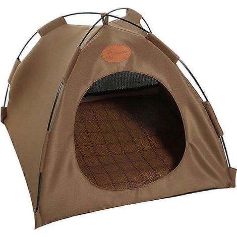Kleines Indoor-Zeltbett für Haustiere, kühlendes Sommerkissen für kleine Hunde und Katzen, gemütliches braunes Häuschen, Größe M
