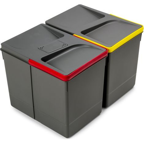 Emuca Contenedores para cajón de cocina Recycle con tapa anti olores, Altura 266, 2x15litros, Plástico gris antracita (1/4)