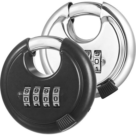 Lot de 2 cadenas à combinaison ronds : cadenas à combinaison à 4 chiffres, cadenas avec code numérique, alliage de zinc étanche, pour salle de gym, casier, jardin, abri de jardin, armoire (1/5)