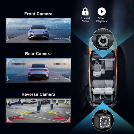 Système audio de voiture sans fil portable avec CarPlay sans fil pour deux personnes et caméra embarquée - écran IPS HD de 10,26 pouces, compatible Android Auto, caméra de recul 1080P. (1/3)