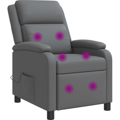 Massage Recliner Grey Faux Leather vidaXL