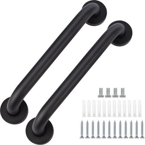Lot de 2 barres d'appui de salle de bain en acier inoxydable noir, 30 cm, adaptées pour baignoire, WC, cuisine, douche (1/4)