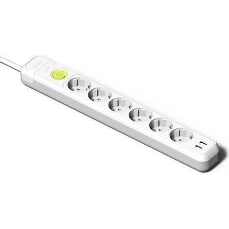 Multiprise 6 Prises + 2 Prises USB + Interrupteur Câble de 1,5 m avec TT 16 A 250 V Blanc Prise USB à Charge Rapide Protection surtension (1/5)