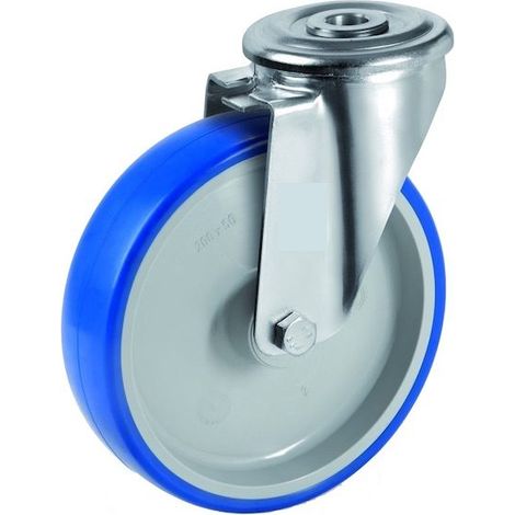 Roulette à oeil pivotante diamètre 80 mm roue polyuréthane BLEU-SOFT® - 75 Kg (1/2)