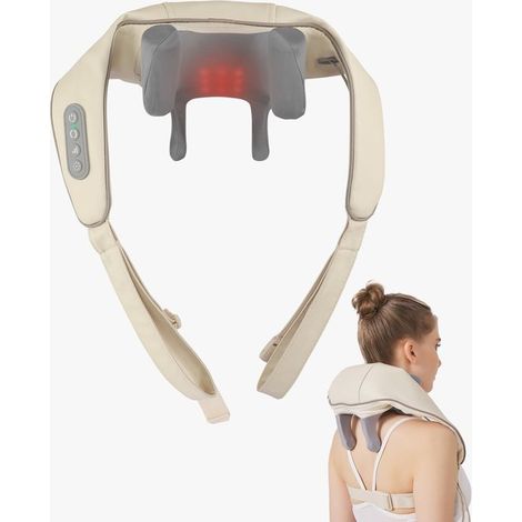 Massaggio - Massaggiatore per il collo riscaldato - Massaggio Shiatsu - Massaggiatore per spalle e schiena - Allevia la tensione - Senza fili e ricaricabile - Design ergonomico - Profondo (1/5)