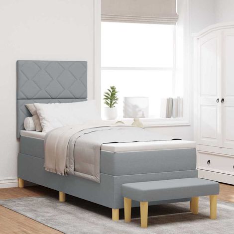 Cama tipo Box Spring con cabecera Gris claro 200 x 80 cm tela (1/5)