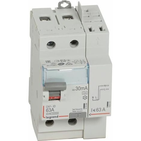 Legrand – Interrupteur différentiel DX³-ID 2P 230V 63A type A 30mA – Arrivée haut à vis et départ haut automatique – 3 modules