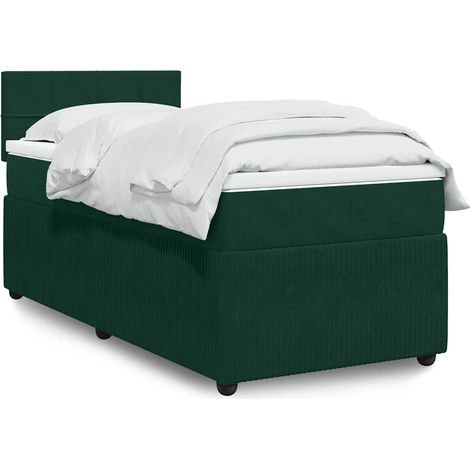 Cama box spring con colchón terciopelo verde oscuro 100x200 cm