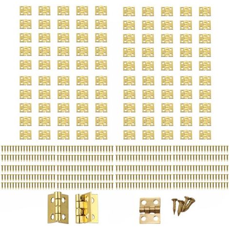 100 Mini cerniere in ottone, Mini cerniere fatte a mano, Mini cerniere dorate, Include 400 viti, Piccoli connettori per porte 10 x 8 mm per (1/5)