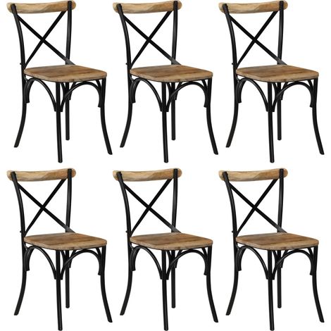 Stuhlset mit gekreuzter Rückenlehne, 6er Set, schwarz, aus massivem Mangoholz