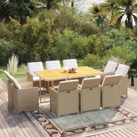 Ensemble à manger de jardin coussins 11 pcs-Salon de jardin Résine tressée Beige 211826 (1/5)