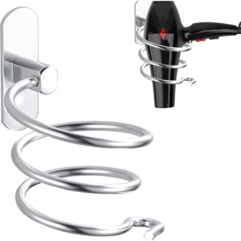 BUNTHAUS Support de sèchecheveux spirale argenté Aluminium, sans perçage, pour salle de bain et cuisine (1/5)
