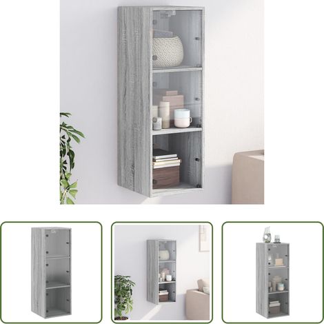 vidaXL Armoire vitrée - Armoire murale avec portes en verre sonoma gris 35x37x100 cm (1/5)