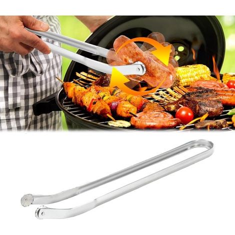 Grillwurstzange Küchenzange aus Edelstahl zum Drehen von Würstchen mit Rollen 38 cm lang silberfarben (1/5)