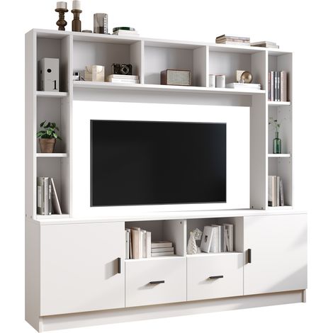 CHICFURN Conjunto de mueble TV de pared 180x35x170 cm blanco, 3 paquetes (1/5)