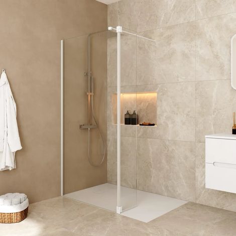 Cabine de douche à l italienne 70 cm porte pivotante 40 cm verre transparent 8 mm anti calcaire profilés blancs h200 Keros (1/4)