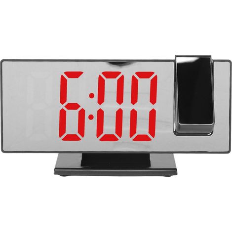 Réveil numérique à projection, chargement USB, luminosité automatique, écran miroir LED, boîtier noir, lumière rouge. Horloge électronique pour chambre.