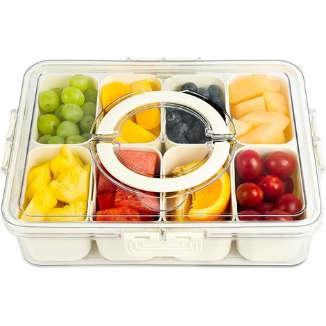 Divided Serving Tray with Lid 8 Grids Snack Storage Box Tray Handle Picnic Travel Kitchen Sweets Vegetables Fruit Dried Nuts (1/5)