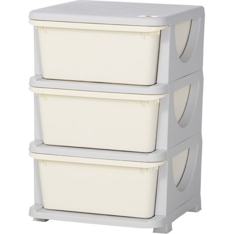 Mueble infantil de almacenaje con 3 cajones de plástico crema 37x37x56,5 cm MODENUIT (1/5)