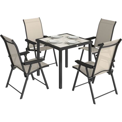 Outsunny 5 Pieces Outdoor Dining Set, Garden Dining Set for 4, Brown (1/5)
