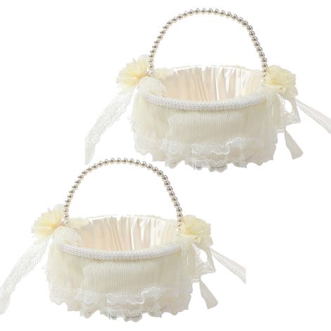 2-teiliger Hochzeitsblumenkorb für Braut und Brautjungfern, Spitzenbesatz, Blumenarrangement, Ringdekoration, Aufbewahrungskorb für den Hochzeitstisch. (1/2)