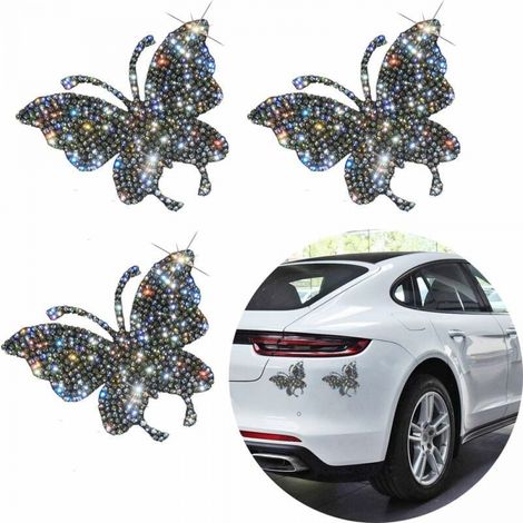 (5X7cm)3pcs Crystal Car Stickers, Bling Butterfly Crystal Rhinestone Car Sticker, Car Decorations Rhinestone Accessories for Cars Bumper Window. (1/5)